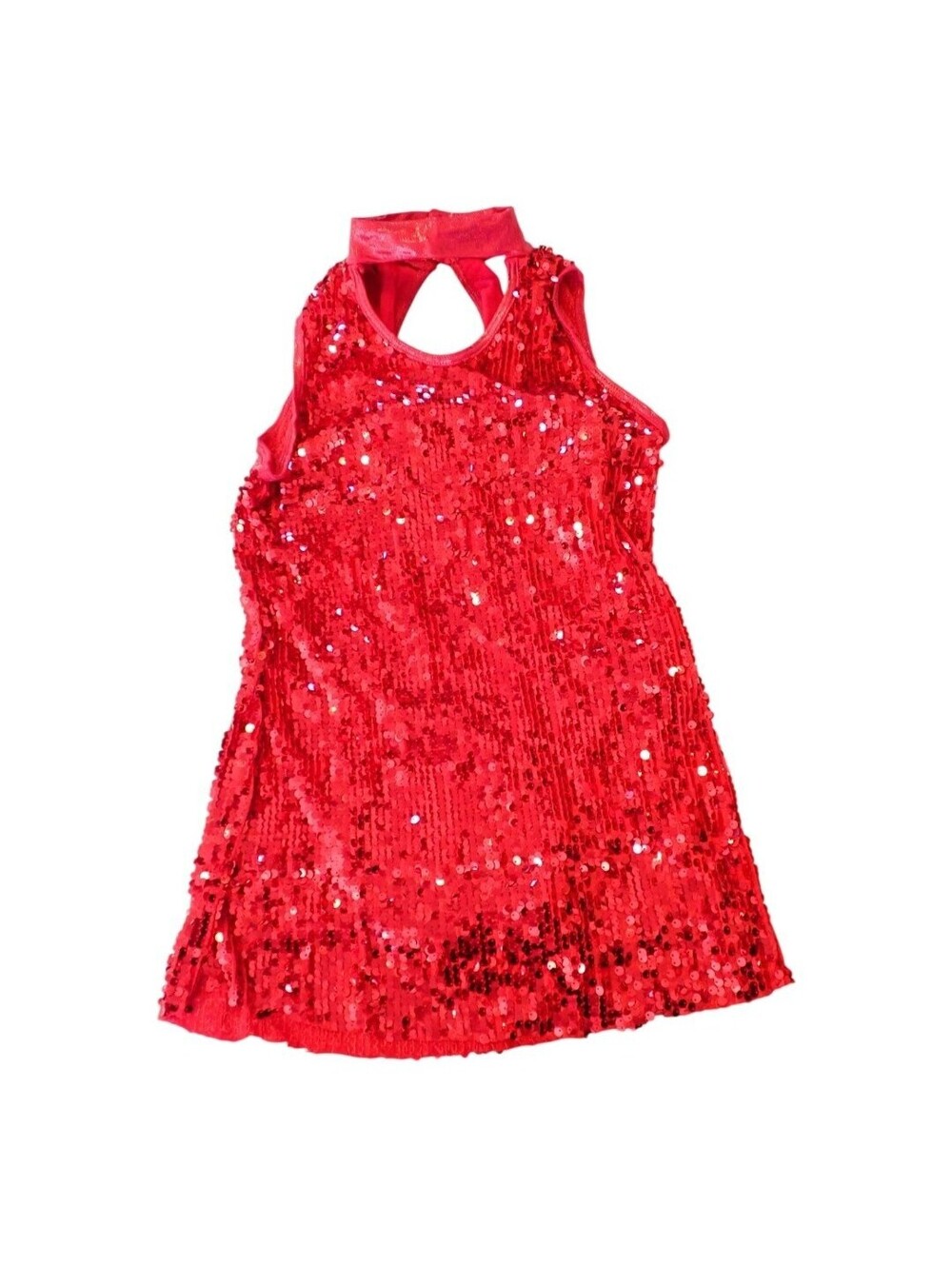 Balera Red Sequin Halter Dance Dress Girl's L Keyhole Back Brief Mini Sparkle